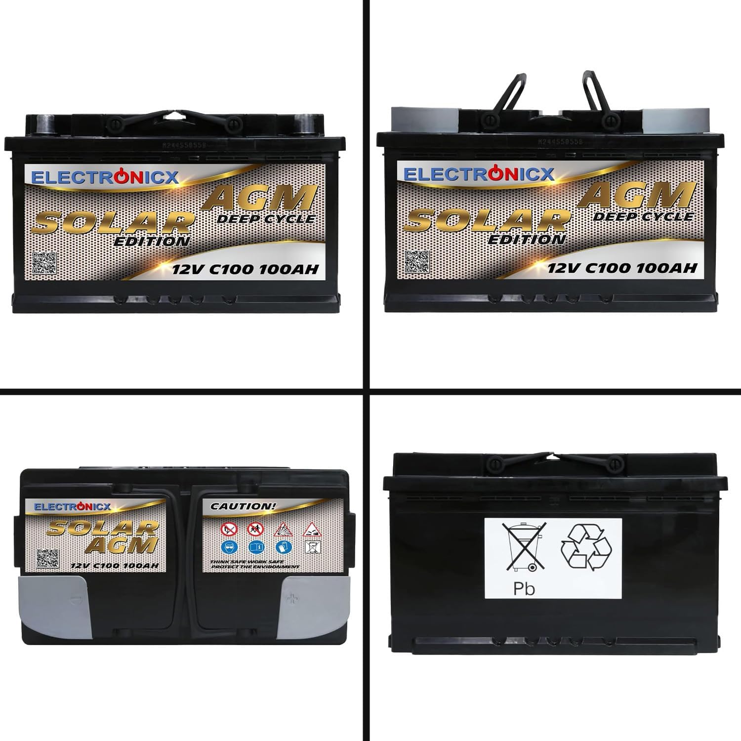 Batterie Solaire AGM 12V 100Ah Décharge Profonde sans Entretien pour Camping-Car, Voiture, Bateau, Jardin et Systèmes Solaires Autonomes Batterie Énergie Electronicx Solar Edition