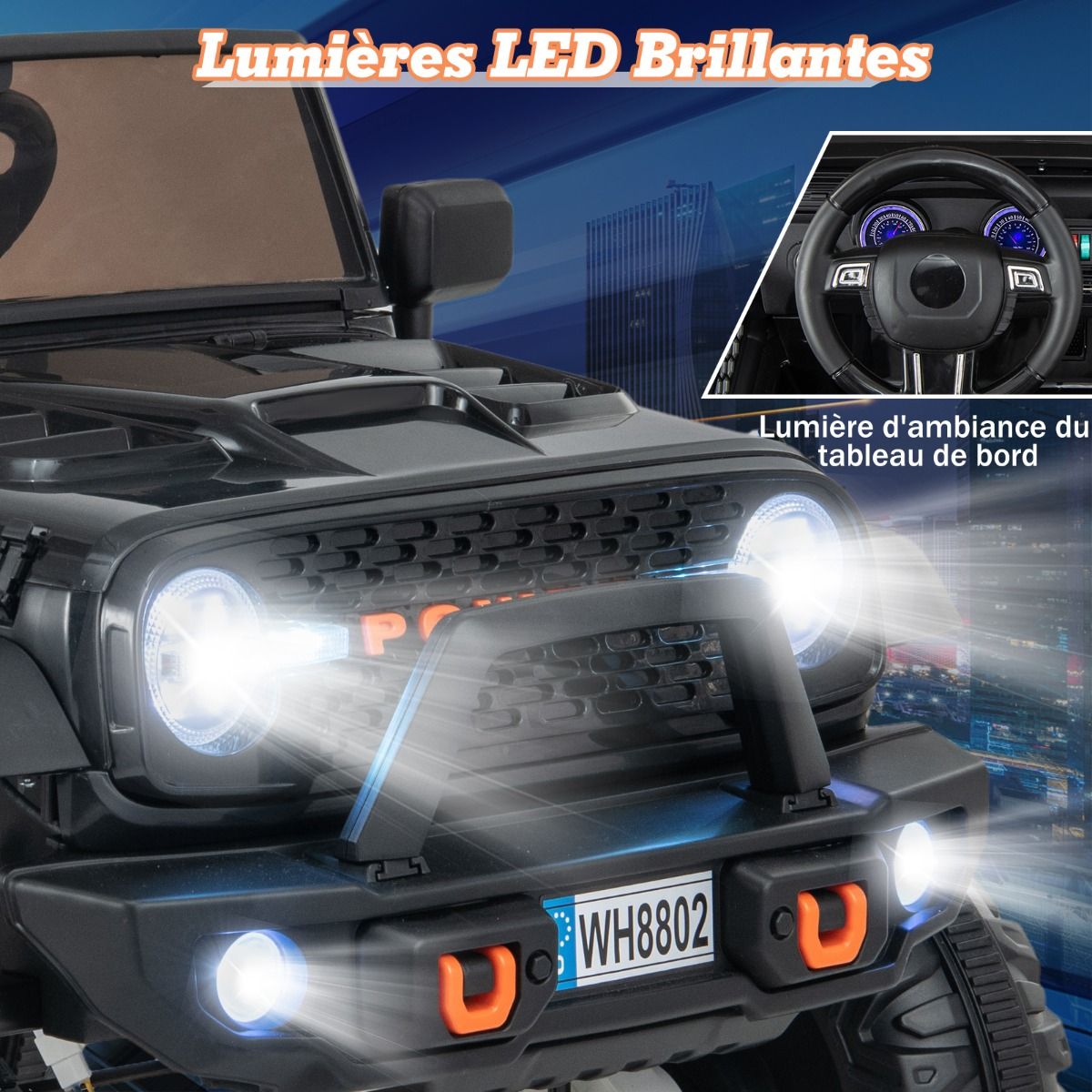 Voiture lectrique 24v pour Enfants 2 Places Tlcommande Musique Histoire Klaxon Usb Fonction de Dmarrage Lent Suspensions Ressort Blanc/Noir/Rose/Violet -