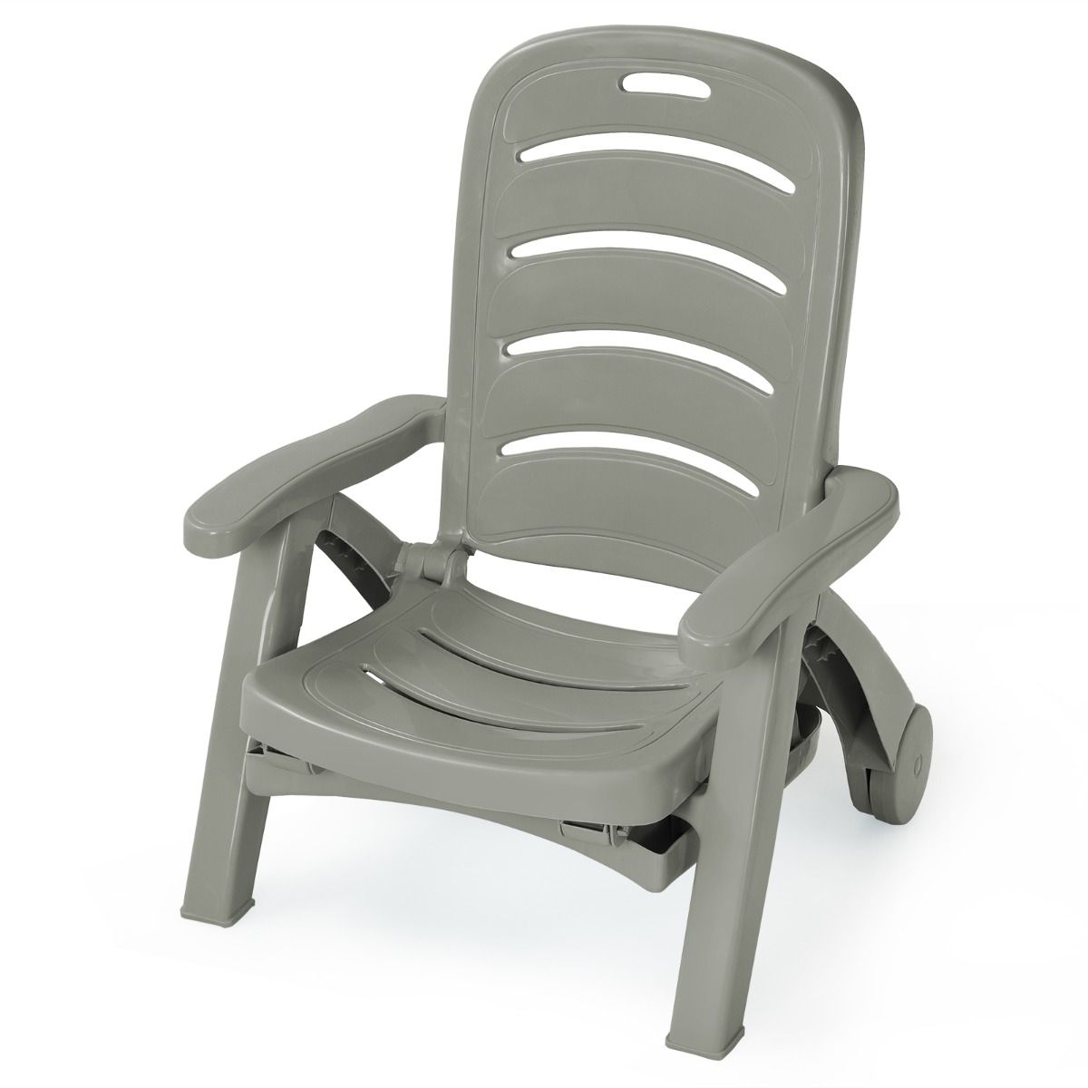 Chaise Longue Pliable Dossier Inclinable 5 Positions avec Roues Intgres pour Terrasse Jardin Piscine 150 kg Gris/Blanc/Bleu -