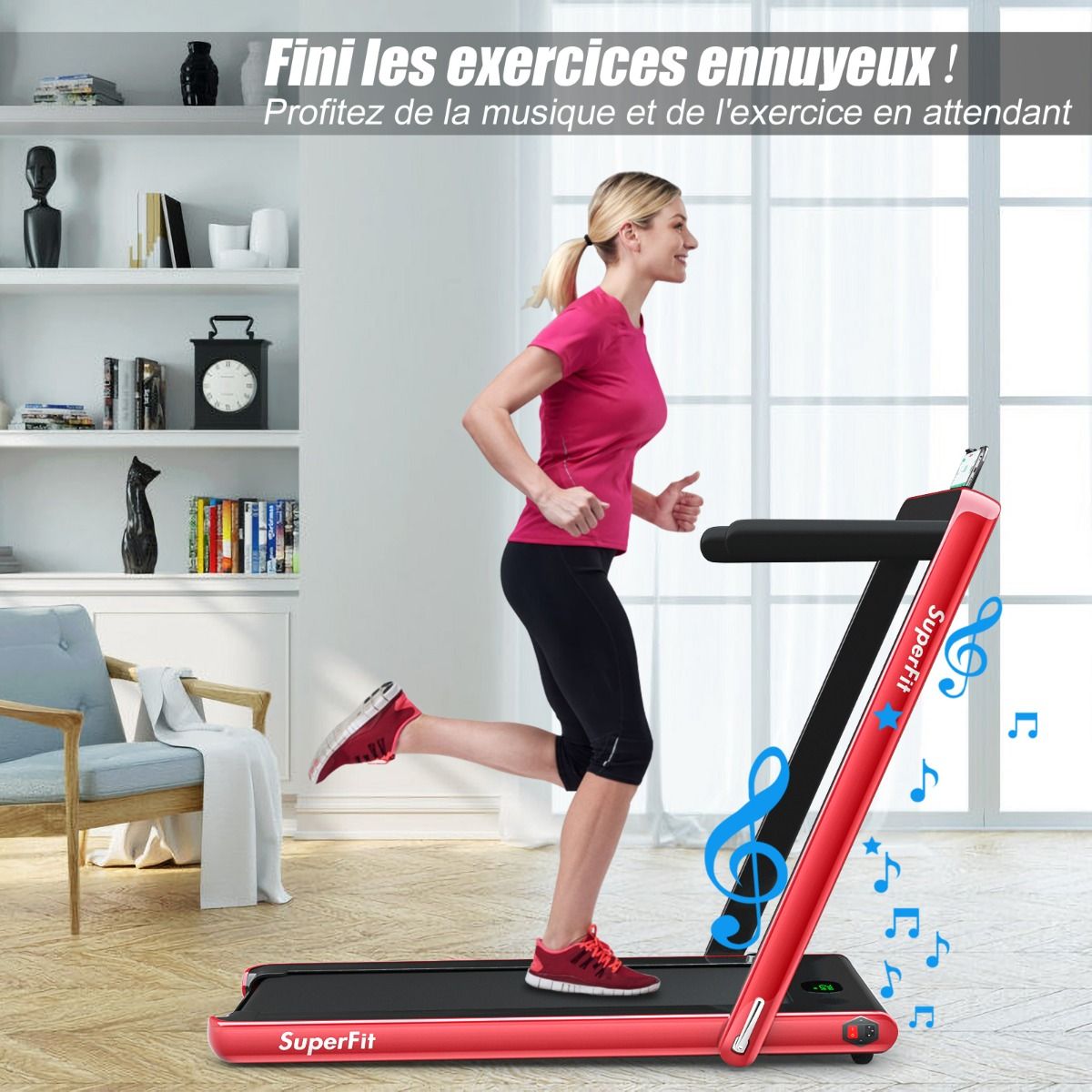 2 en 1 Tapis de Course Electrique Pliable 1 12 Km/H avec Haut-parleur Bluetooth Tlcommande Moteur 0,75HP Vert/Blanc/Noir/Rouge/Or/Noir et Argent/Bleu -