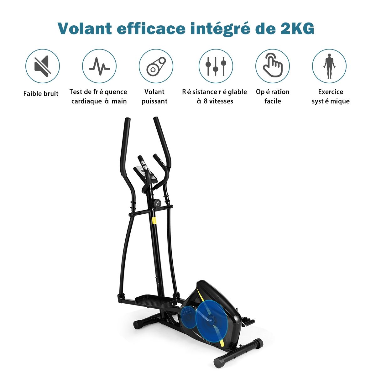 Vlo Elliptique avec 8 Niveaux de Rsistance-Masse d'Inertie 2 kg Pouls la Main Affichage LCD -