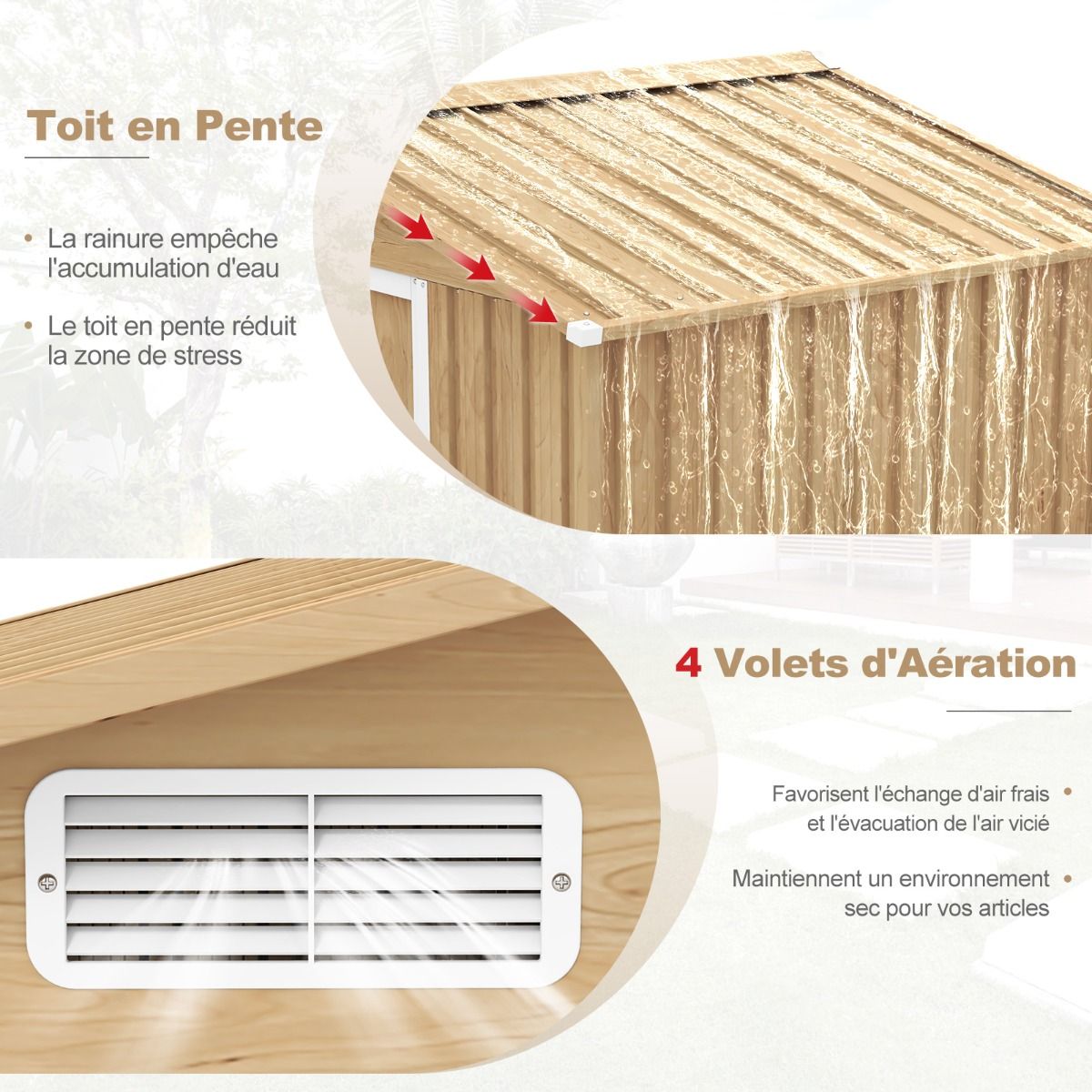 Abri de Rangement 259cm x196cm avec Base de Fondation Maison Outils en Mtal Galvanis avec 4 Arations Impermable et Coupe-vent Naturel -
