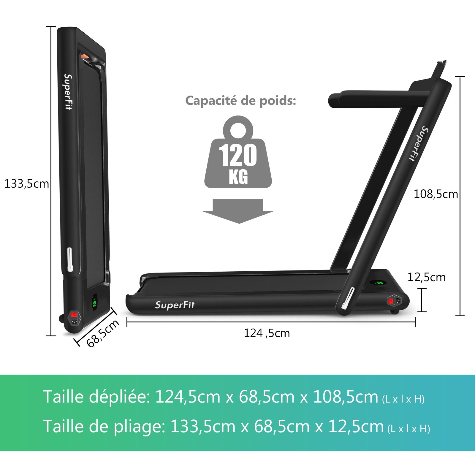 2 en 1 Tapis de Course Electrique Pliable 1 12 Km/H avec Haut-parleur Bluetooth Tlcommande Moteur 0,75HP Vert/Blanc/Noir/Rouge/Or/Noir et Argent/Bleu -
