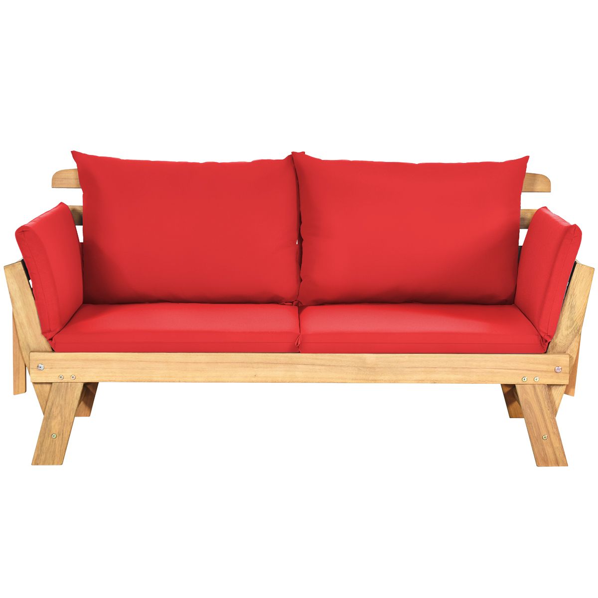 Chaise Longue Convertible avec Coussin Canapé de Jardin 2 en 1 en Bois d’Acacia avec Accoudoir Réglable pour Patio Piscine Jardin Blanc/Gris/Bleu/Rouge -