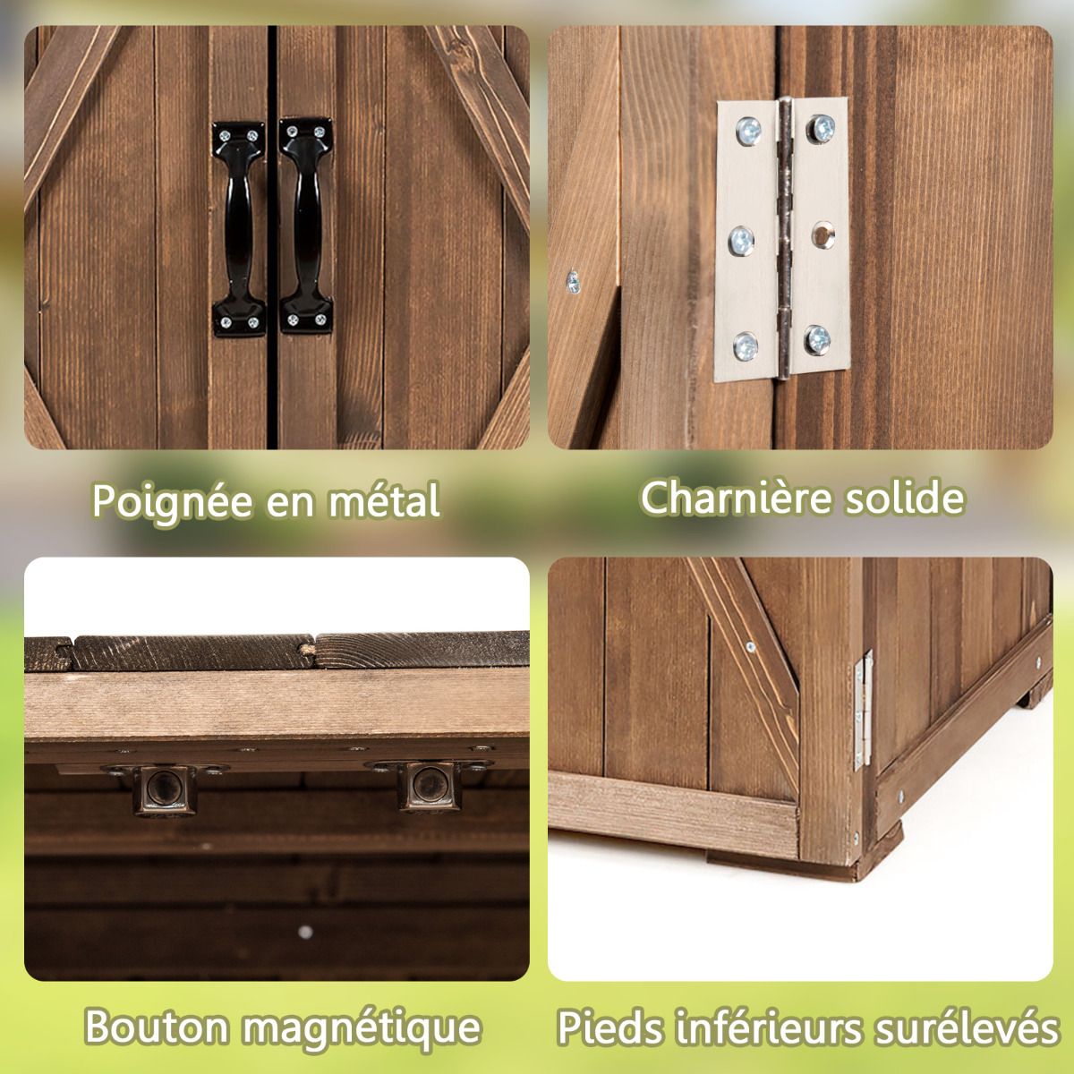 Armoire de Jardin Exterieur en Bois 77,5 x 56 x 72 cm Abri Outils avec Double Portes Marron -