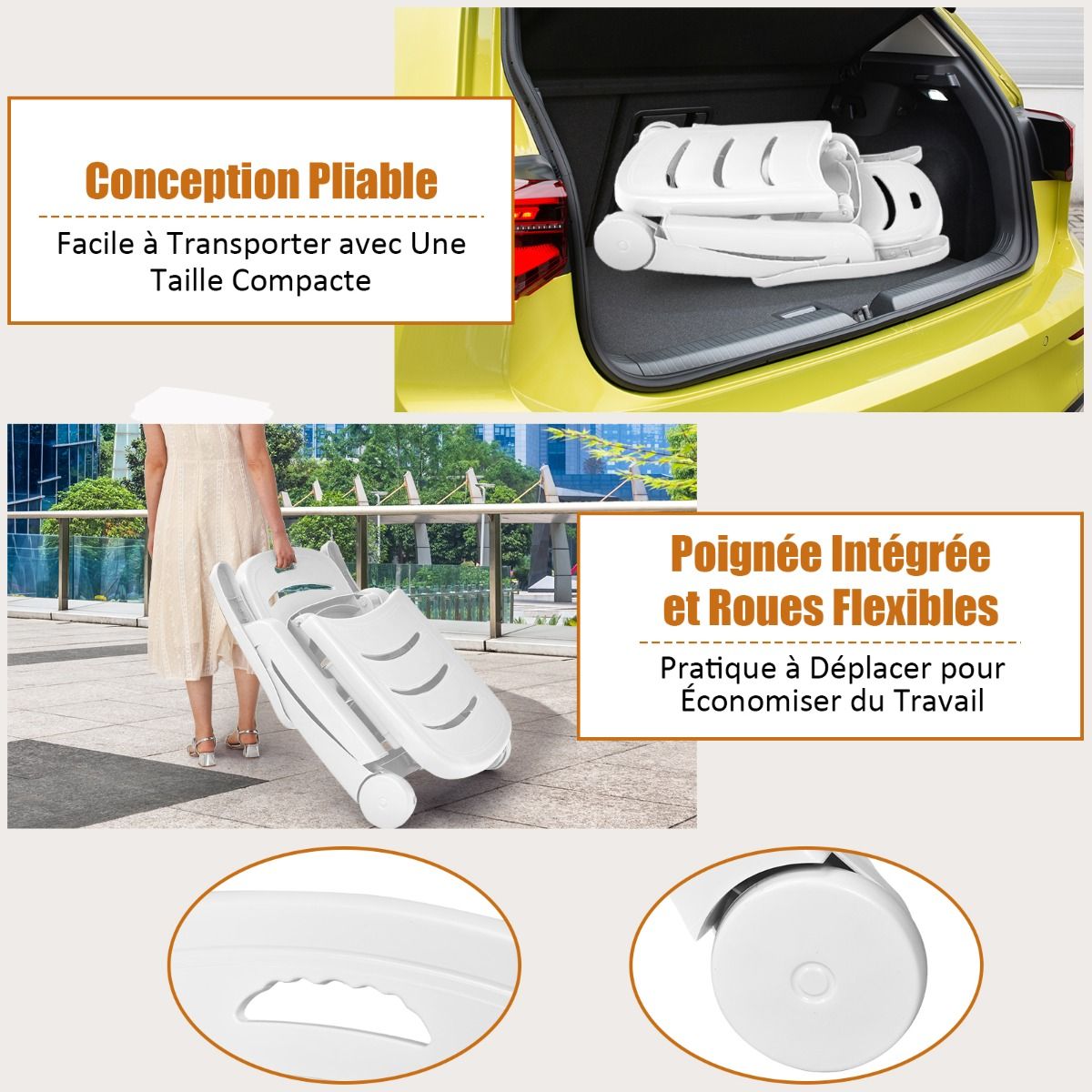 Chaise Longue Pliable Dossier Inclinable 5 Positions avec Roues Intgres pour Terrasse Jardin Piscine 150 kg Gris/Blanc/Bleu -