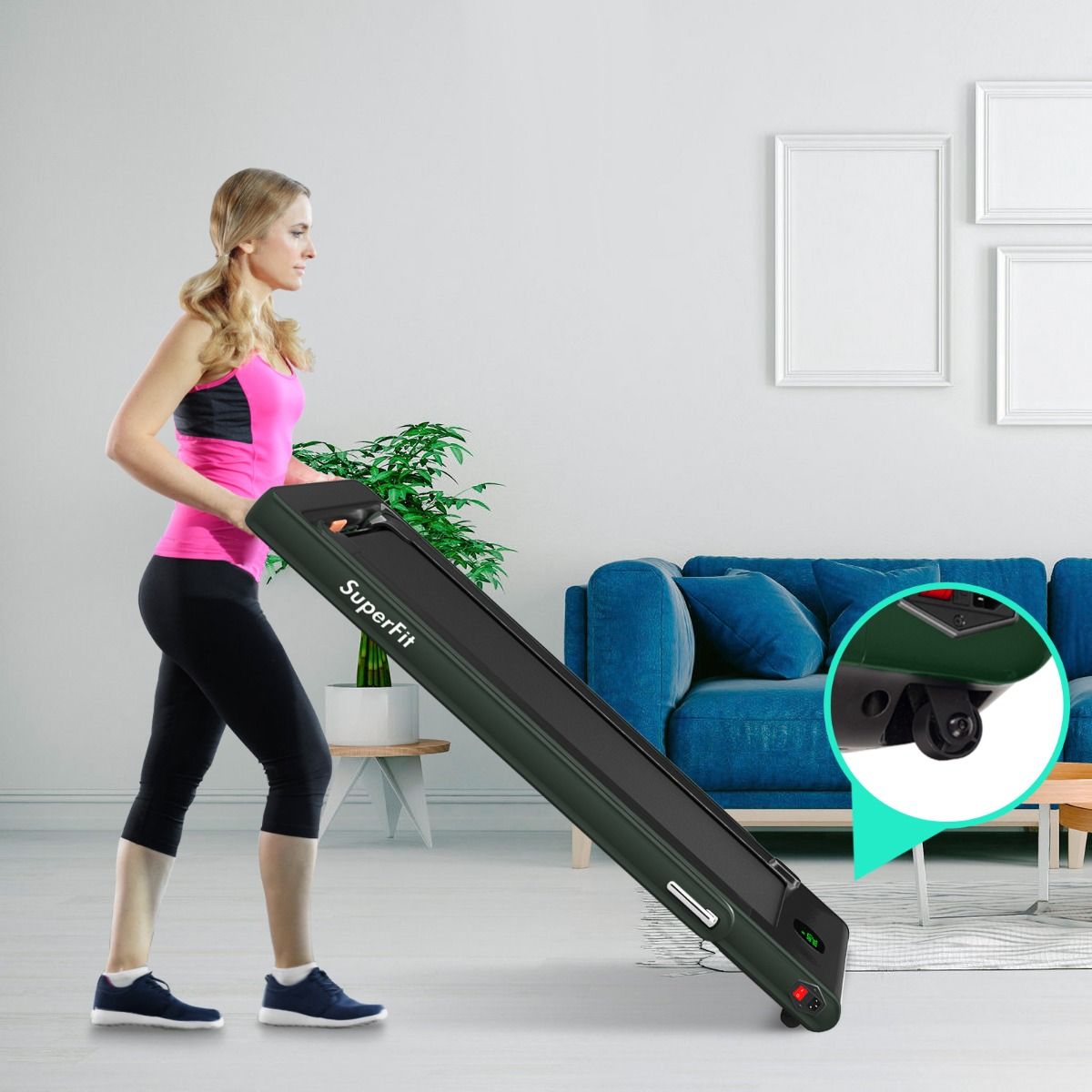 2 en 1 Tapis de Course Electrique Pliable 1 12 Km/H avec Haut-parleur Bluetooth Tlcommande Moteur 0,75HP Vert/Blanc/Noir/Rouge/Or/Noir et Argent/Bleu -