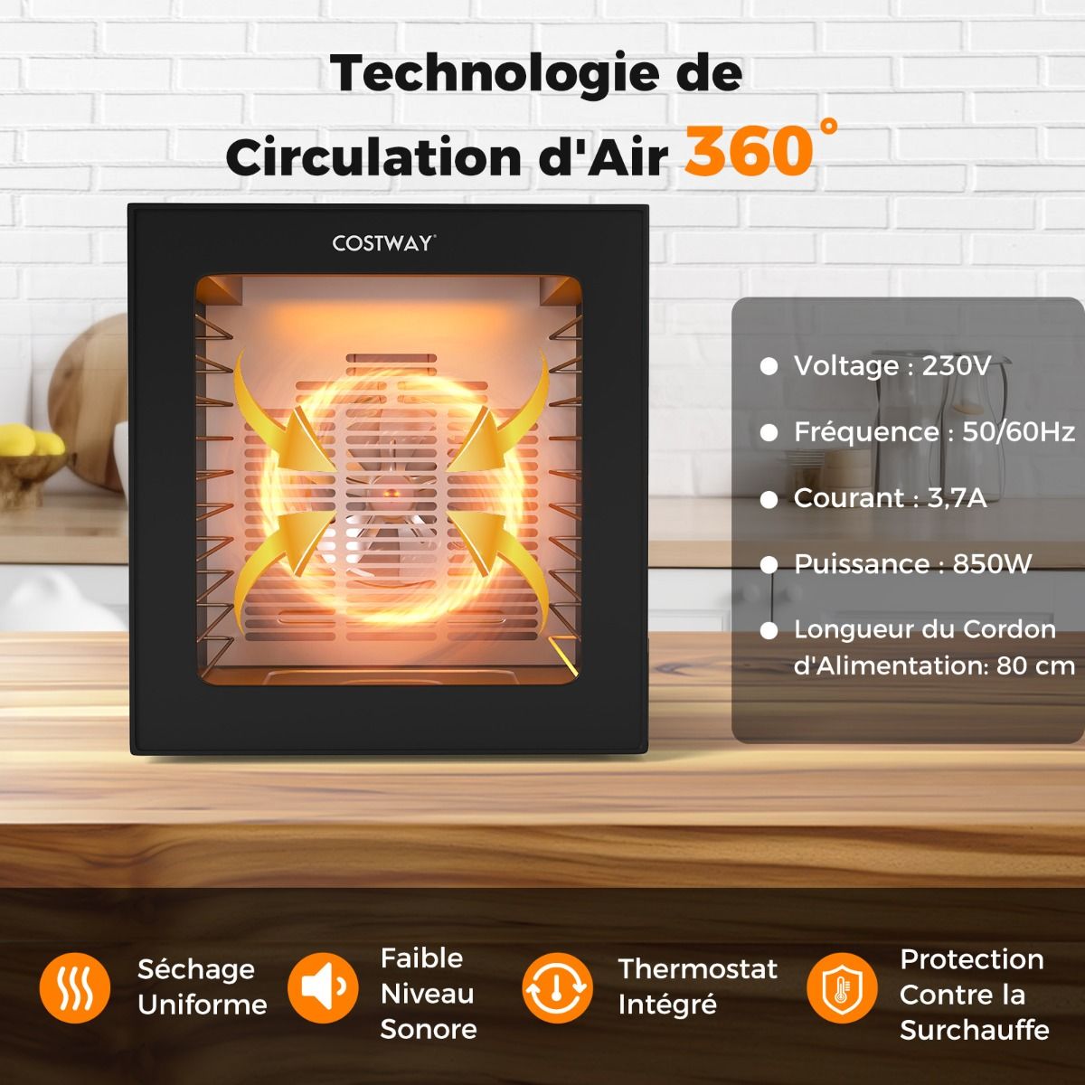 Dshydrateur Alimentaire Schoir 10 Plateaux en Acier Inoxydable avec 10 Programmes Prrgls Minuterie de 48H&Temprature de 30-75鈩Noir -
