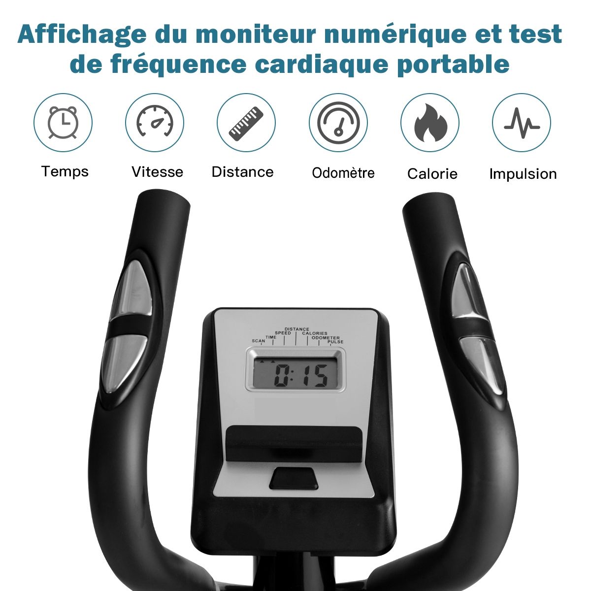 Vlo Elliptique avec 8 Niveaux de Rsistance-Masse d'Inertie 2 kg Pouls la Main Affichage LCD -