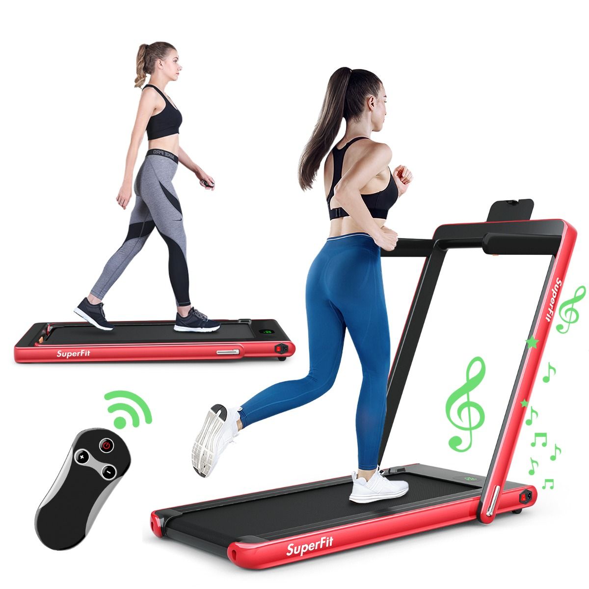 2 en 1 Tapis de Course Electrique Pliable 1 12 Km/H avec Haut-parleur Bluetooth Tlcommande Moteur 0,75HP Vert/Blanc/Noir/Rouge/Or/Noir et Argent/Bleu -