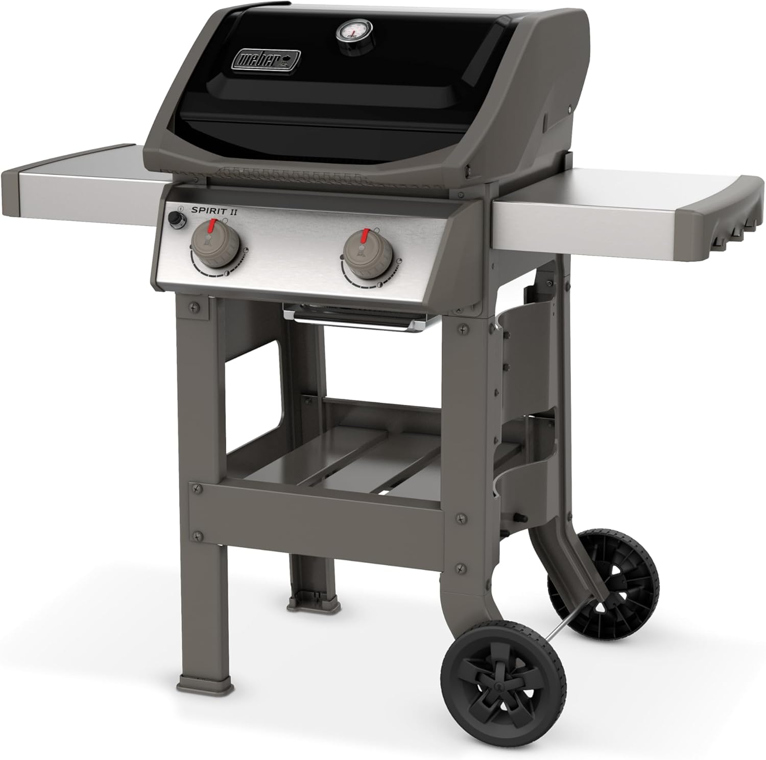 Spirit II E-210 GBS Barbecue Gaz,2 Br没leurs,Surface de Cuisson 51 x 46 cm,Thermomtre de Couvercle,Table d'Appoint Rabattable (Gauche),4 Roues - Noir et Argent (44010153)