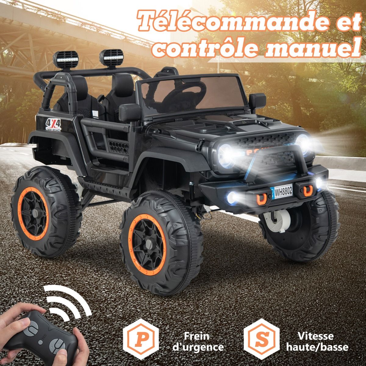 Voiture lectrique 24v pour Enfants 2 Places Tlcommande Musique Histoire Klaxon Usb Fonction de Dmarrage Lent Suspensions Ressort Blanc/Noir/Rose/Violet -