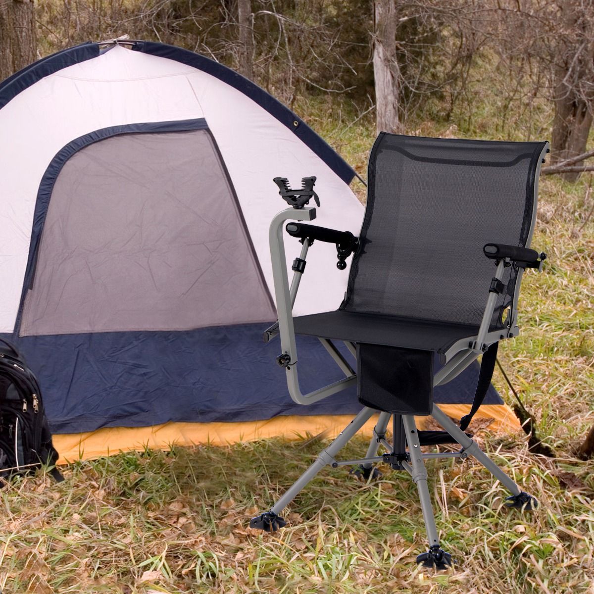 Chaise de Chasse Portable Chaise de Tir avec Sige de Pliable Rglables Rotation 360掳 Support de Fusil Rglable Charge 150 kg Noir -