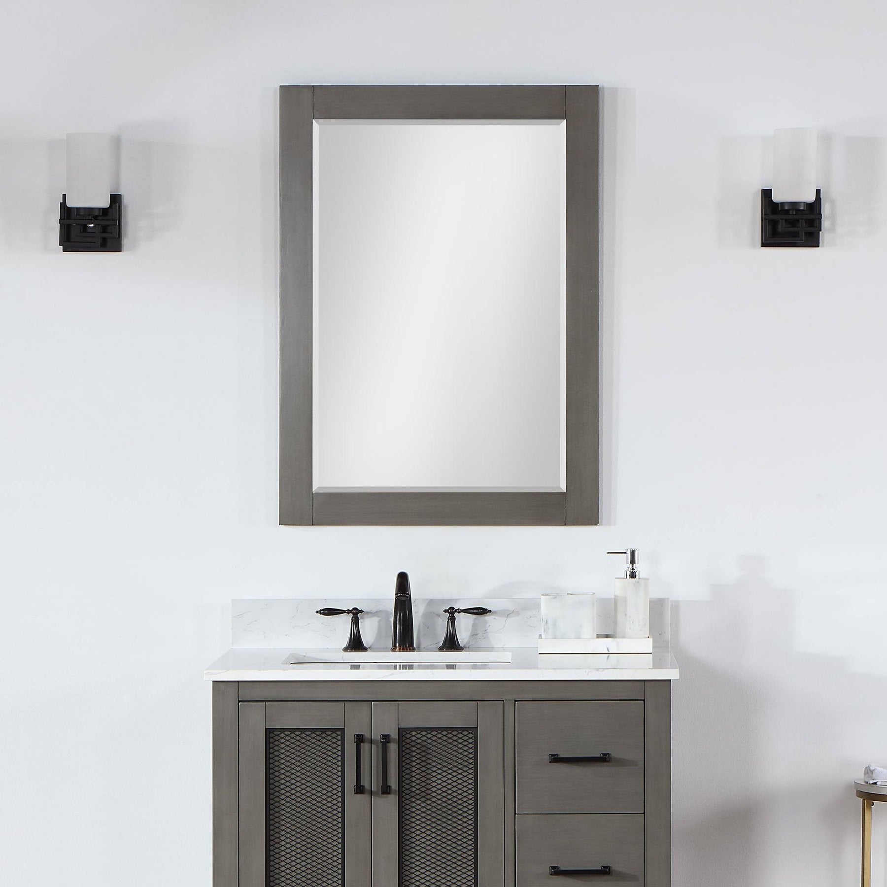 Ivy 28" Rectangular Bathroom Wood Framed Wall Mirror in Gray Pine