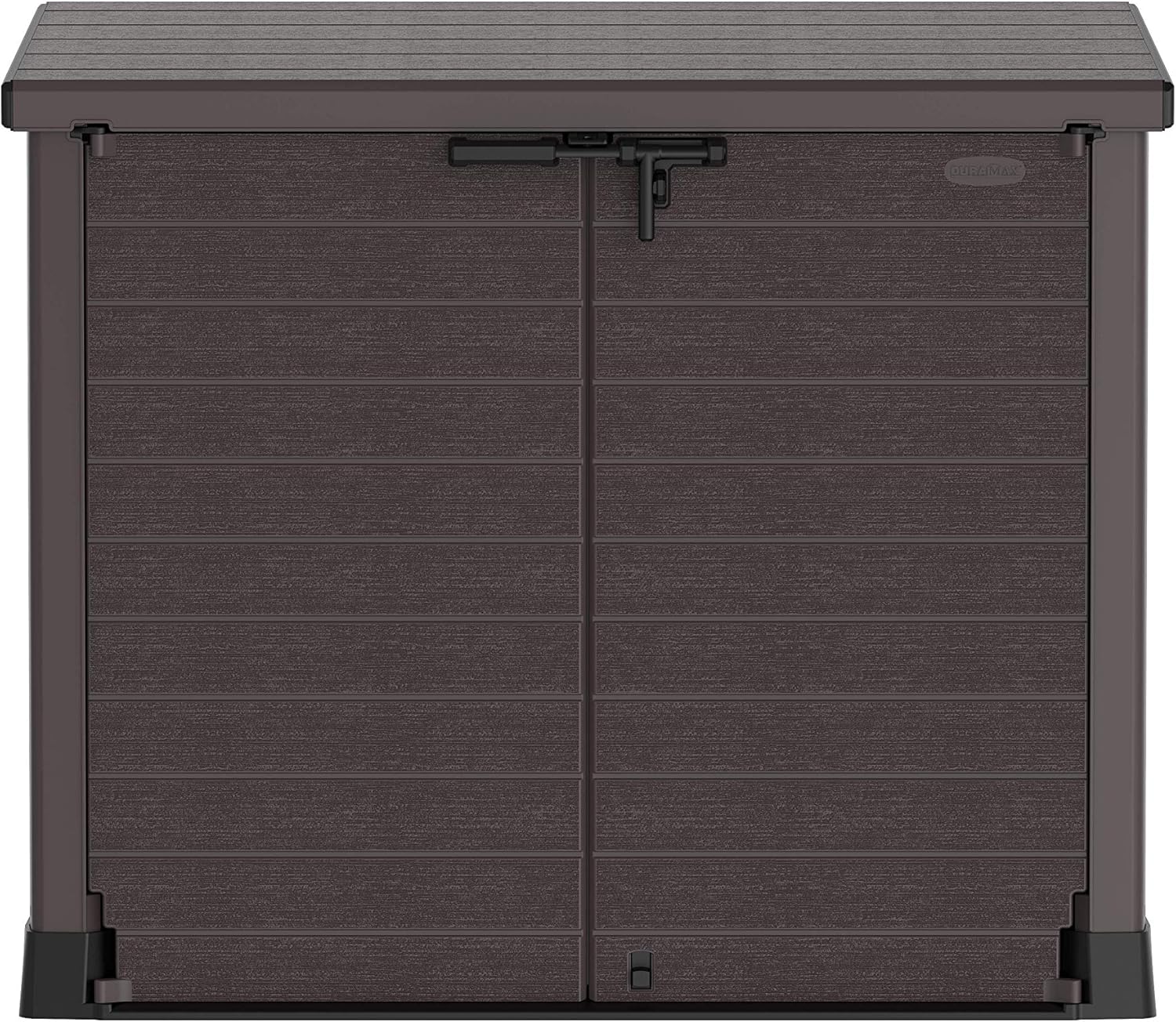 Duramax StoreAway 1200L Plastic Garden Shed/ Flat Lid,Outdoor Storage Shed,Wheelie Bin Hideaways,Wheelie bin box,Durable Construction,Ideal for Bikes,BBQs & 2x 240L Bins,145x85x125 cm,Brown