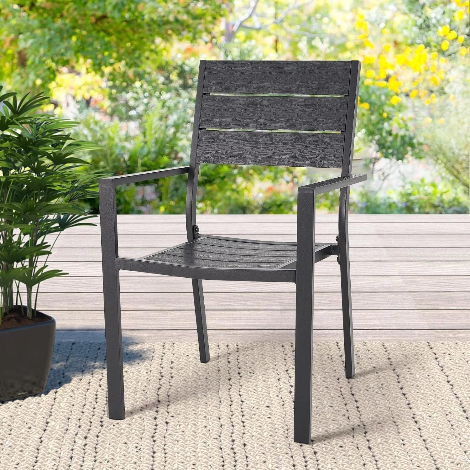 AECOJOY 2 Pieces Outdoor Dining Chairs, Aluminum Frame Stackable Patio Chair