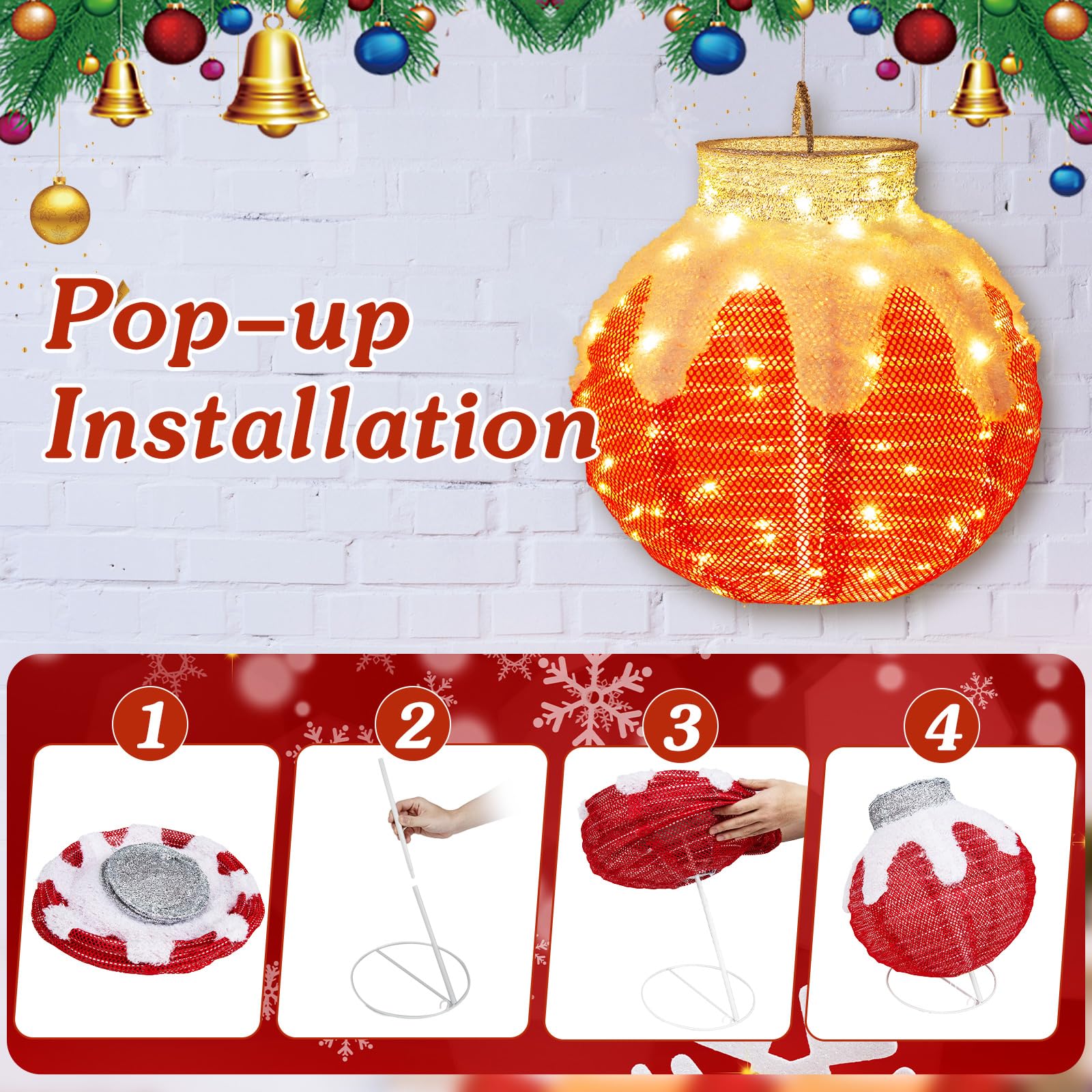Tangkula Christmas Lighted Lantern with 80 LED Lights & Support Base