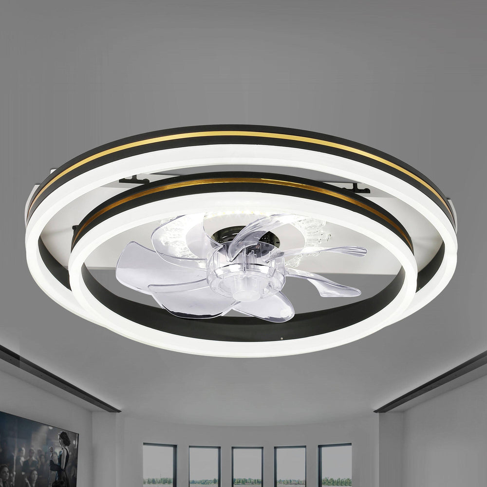 Flero 20-in Black Color-Changing Integrated LED Indoor Flush Mount Ceiling Fan with Light and Remote (7-Blade)