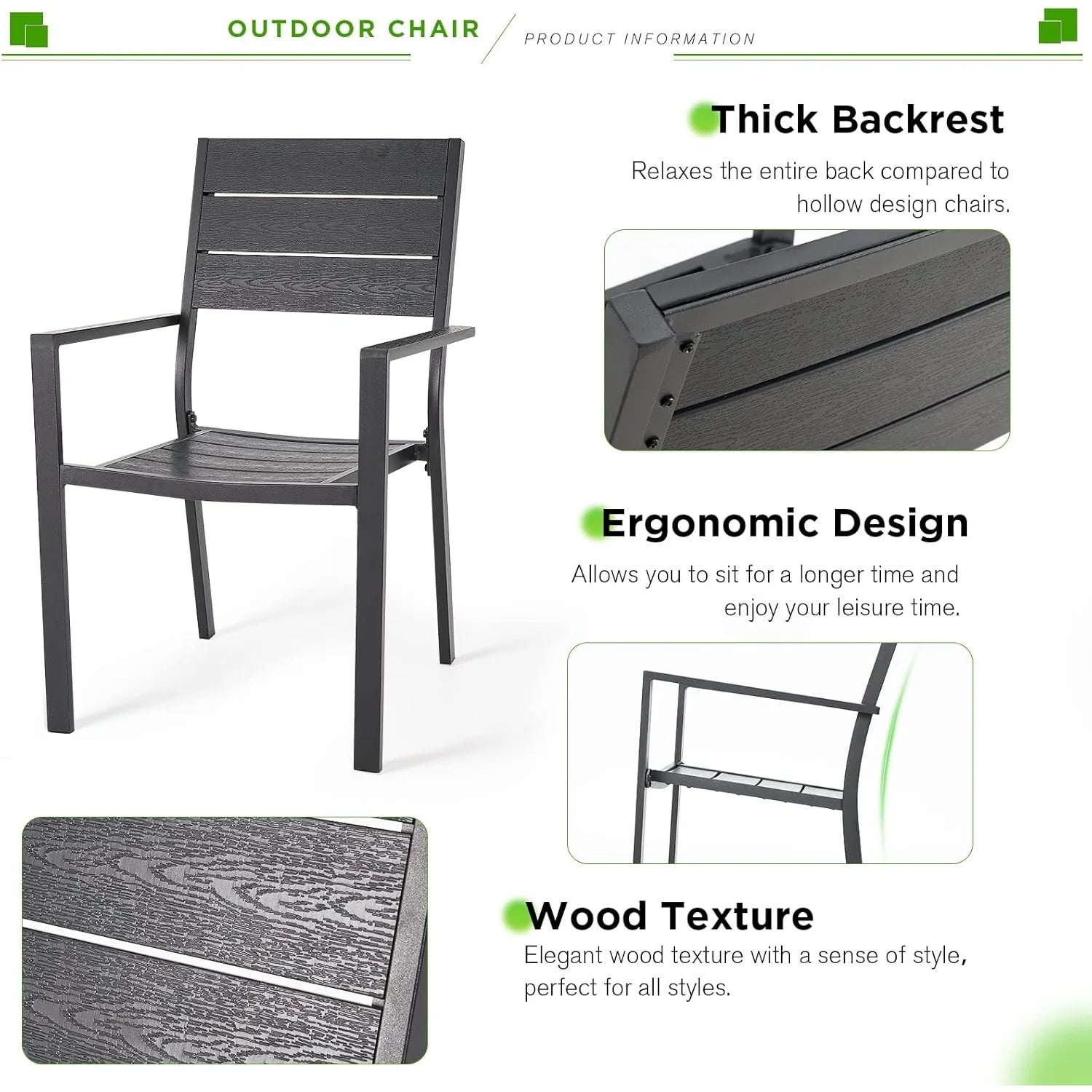 AECOJOY 2 Pieces Outdoor Dining Chairs, Aluminum Frame Stackable Patio Chair