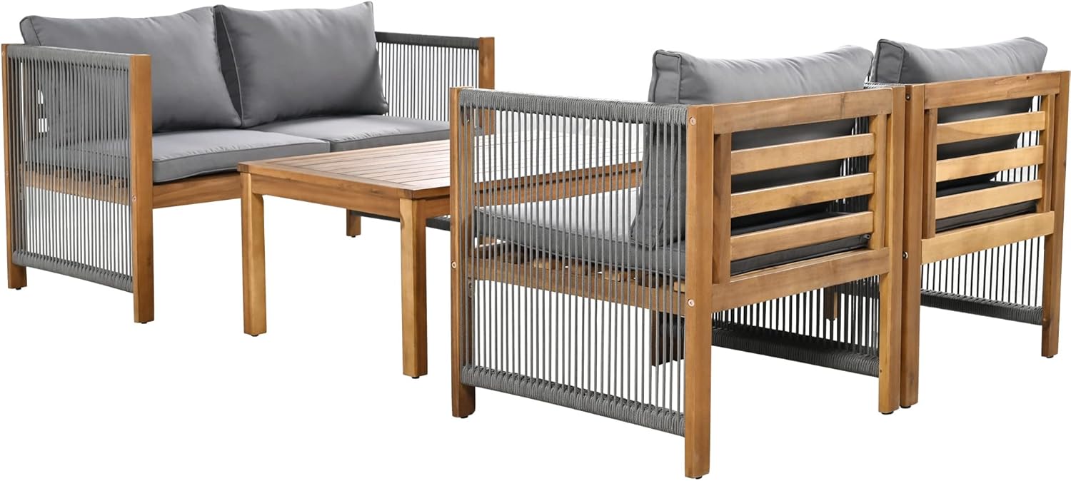 Salon de Jardin,Salon de Jardin 4 Personnes,avec canapé,Table Basse et Coussins,Housse en Tissu déhoussable et Lavable,Noir (Coussins d'assise Inclus)