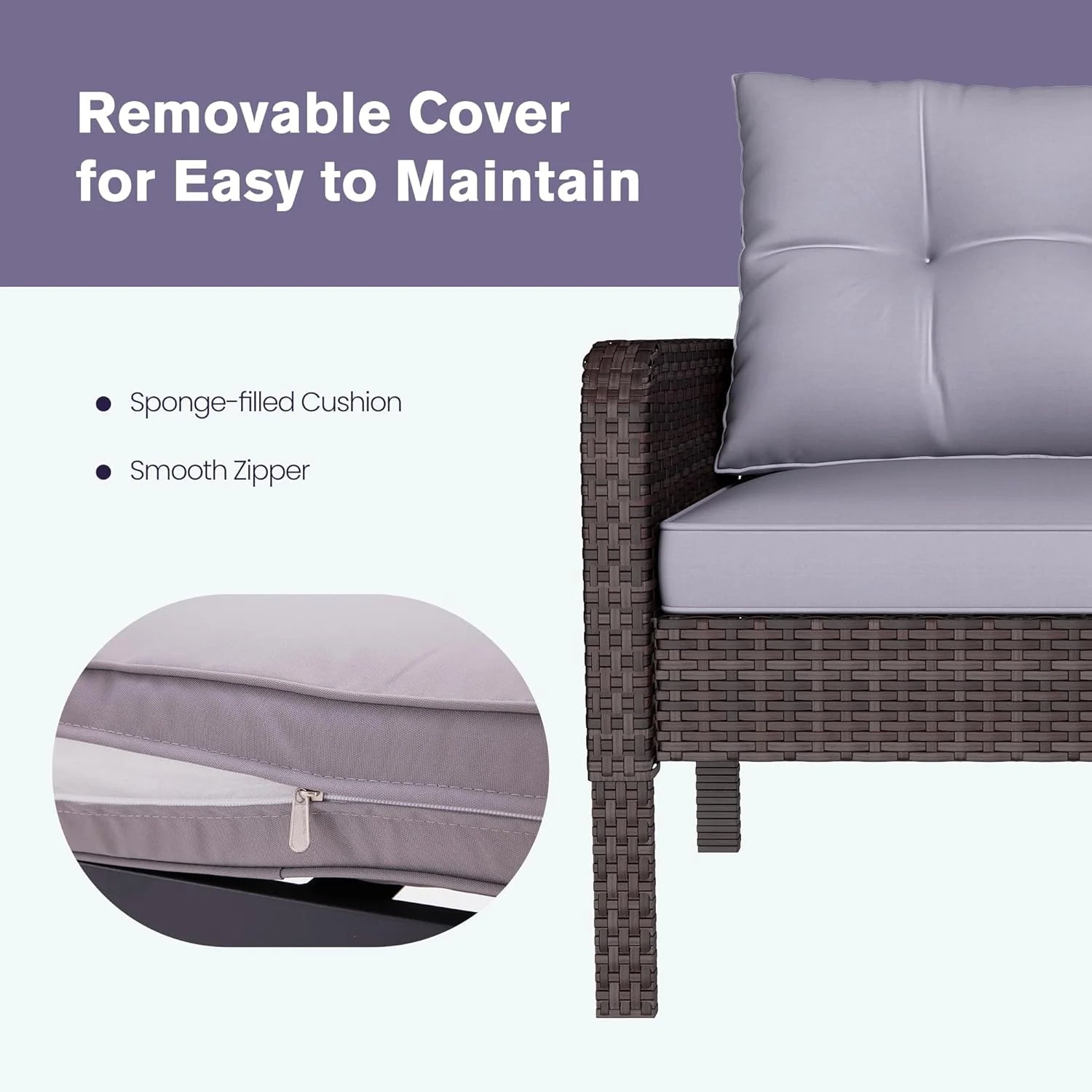 AECOJOY Outdoor 5 Pieces Patio Furniture Set, PE Rattan Wicker Chairs with Ottoman and Table, Brown/Grey