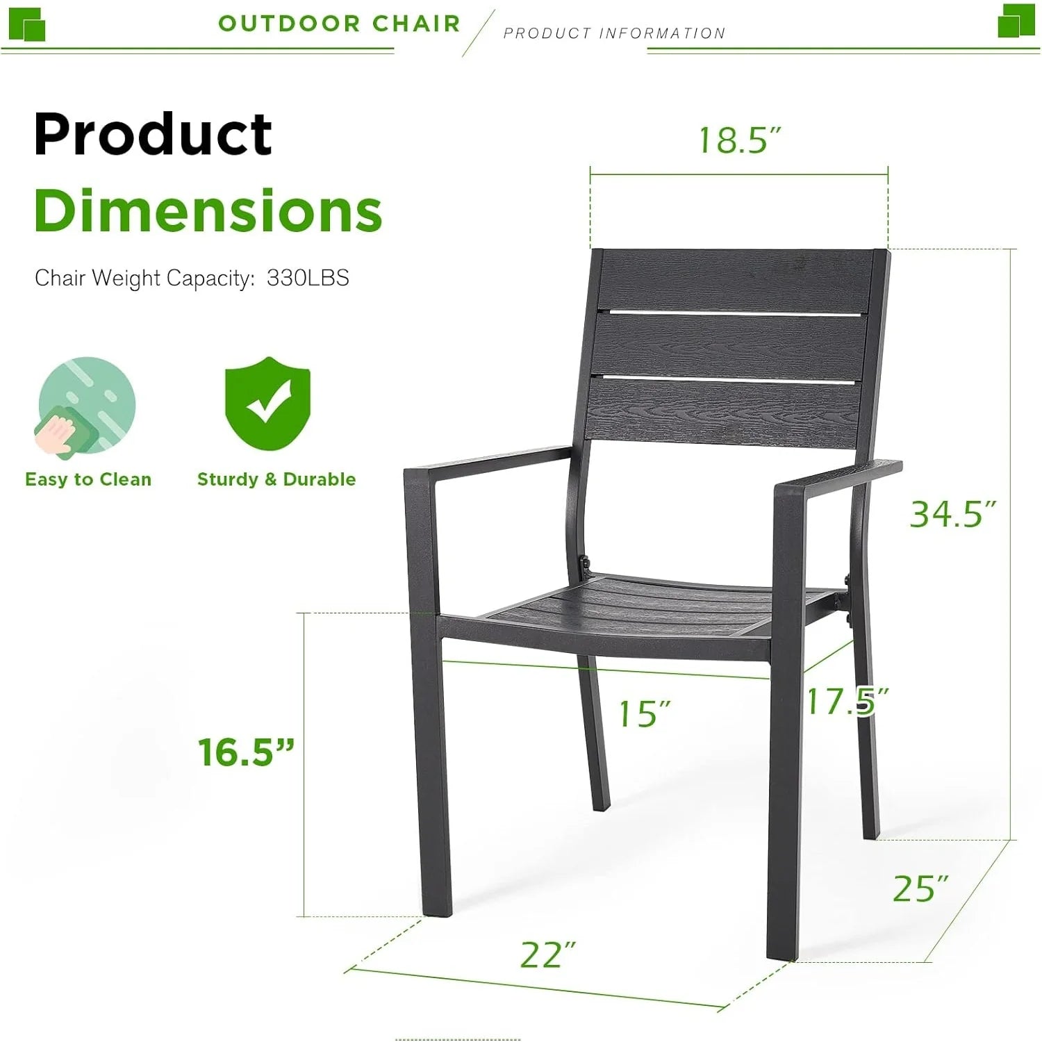 AECOJOY 2 Pieces Outdoor Dining Chairs, Aluminum Frame Stackable Patio Chair