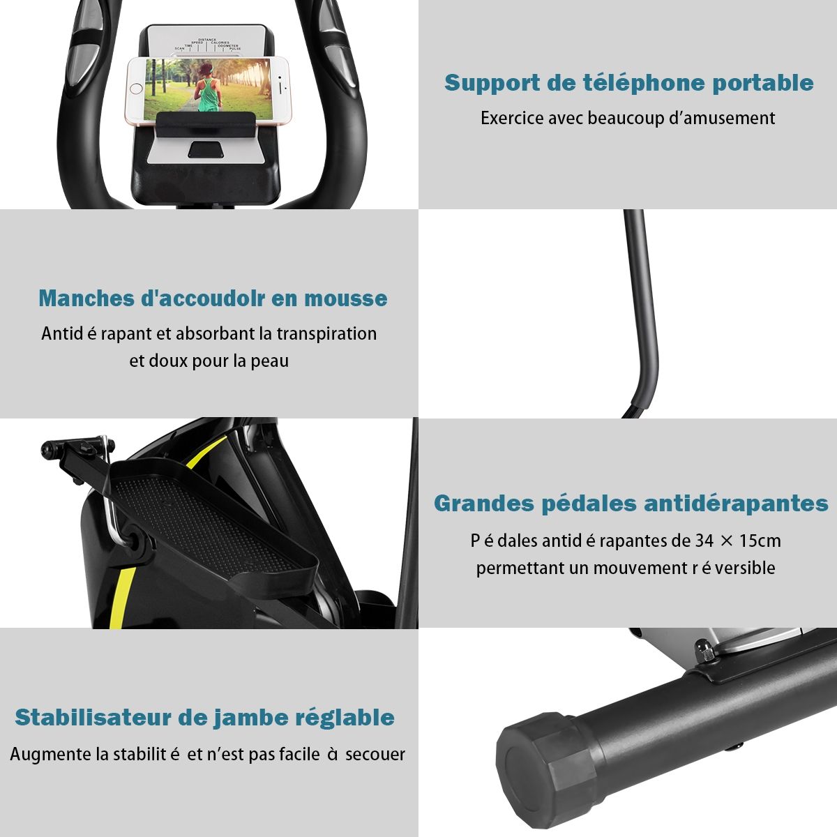Vlo Elliptique avec 8 Niveaux de Rsistance-Masse d'Inertie 2 kg Pouls  la Main Affichage LCD -