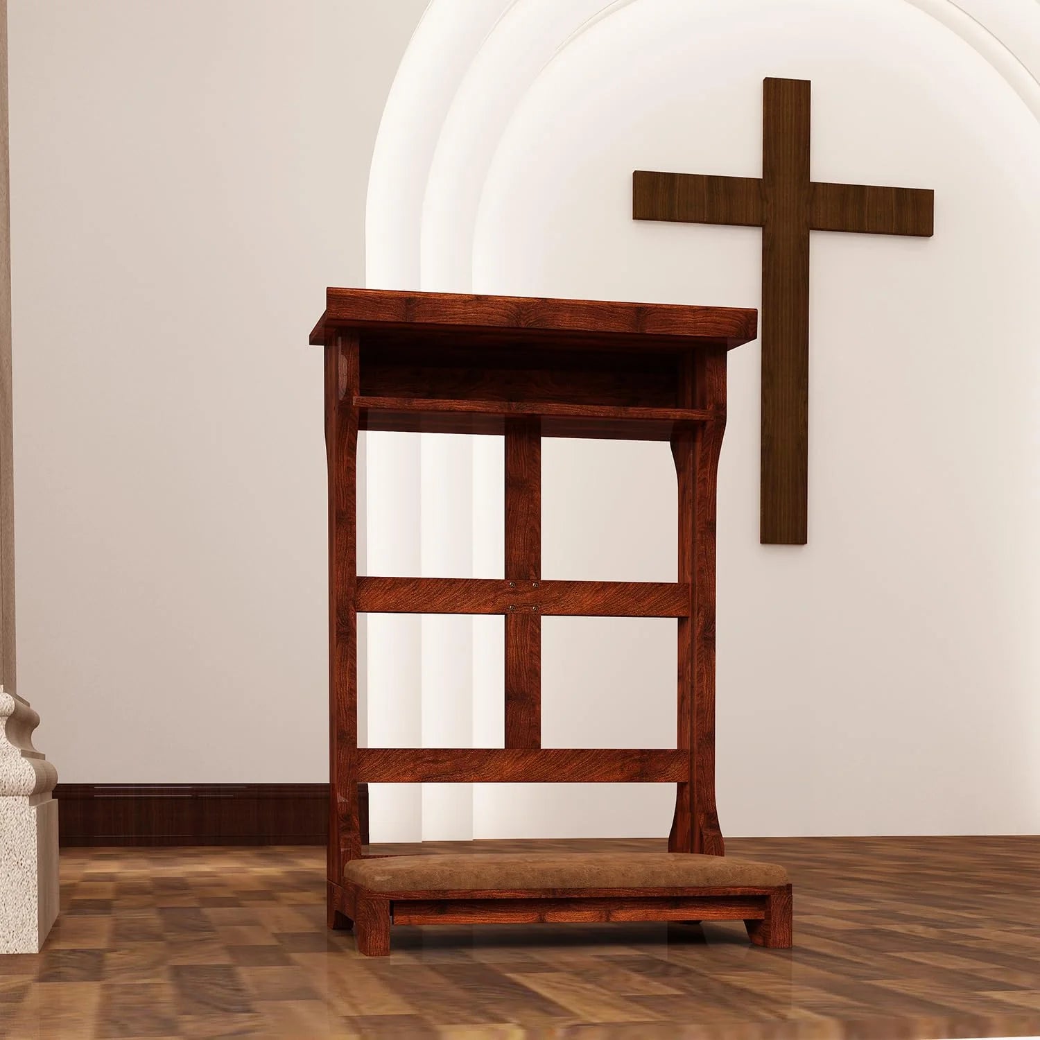 AECOJOY Acacia Wood Prayer Kneeler Bench with Storage Shelf & Soft Cushion, Comfortable Wooden Kneeling Meditation Seiza Stool for Praying
