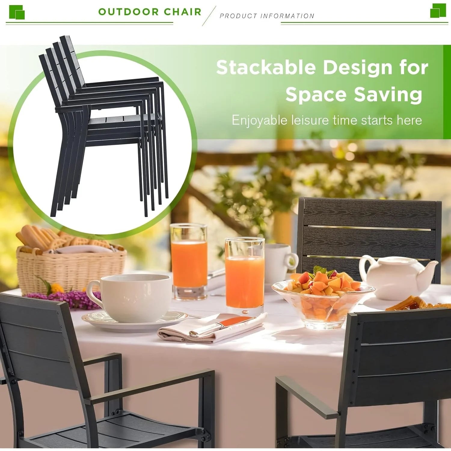 AECOJOY 2 Pieces Outdoor Dining Chairs, Aluminum Frame Stackable Patio Chair