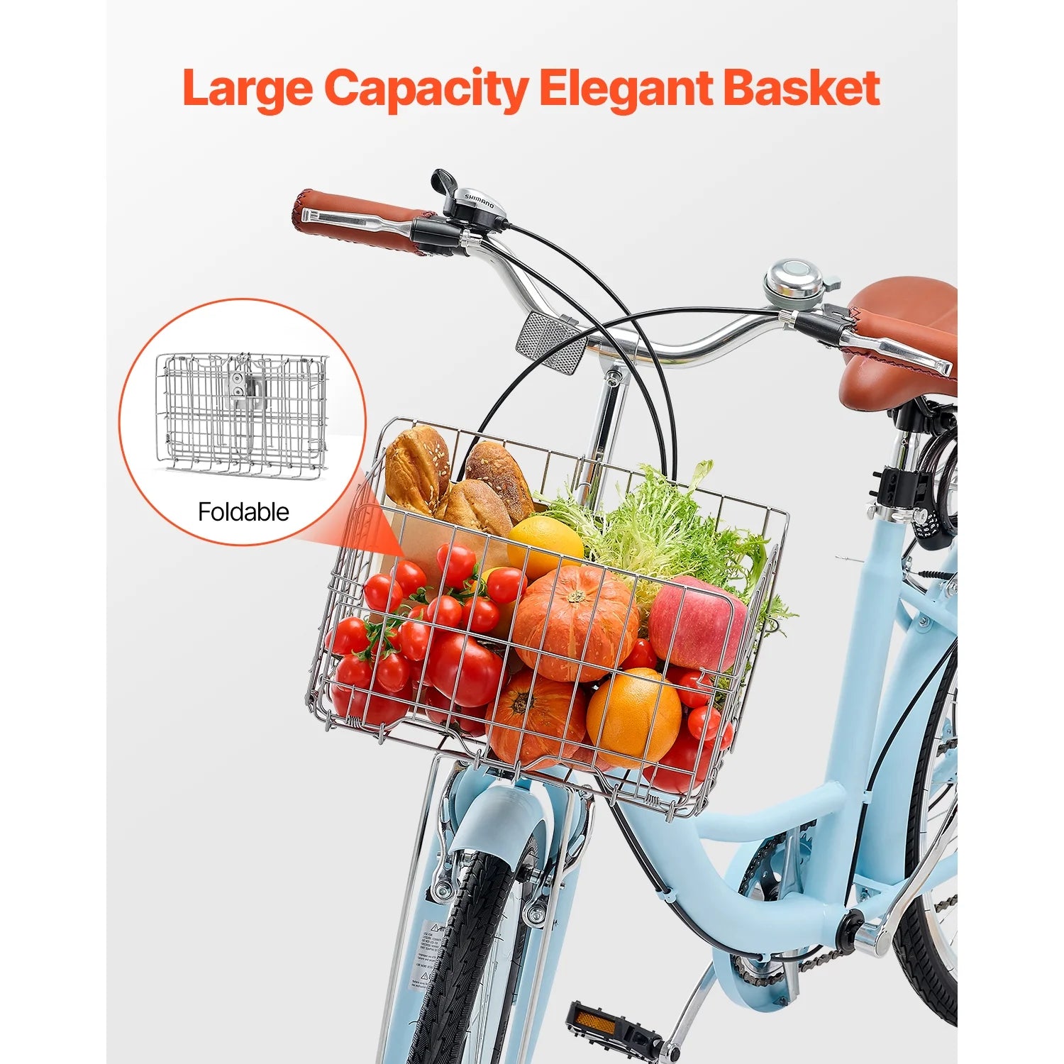 KFFKFF 26" Cruiser Bike, 7 - Speed, Pale Blue Coastal Riding Bike with Spacious Basket and Back Stand, Safe & Robust Bicycle with Modifiable Saddle