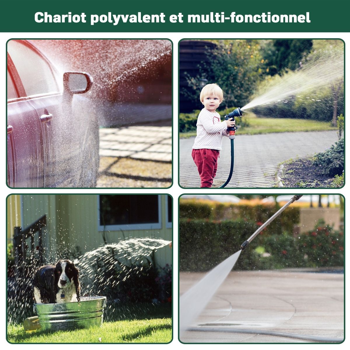 Dvidoir de Tuyau d橝rrosage avec 4 Roulettes Chariot pour 1.7m de Tuyau d橝rrosage Panier,95x62x113cm,Vert -