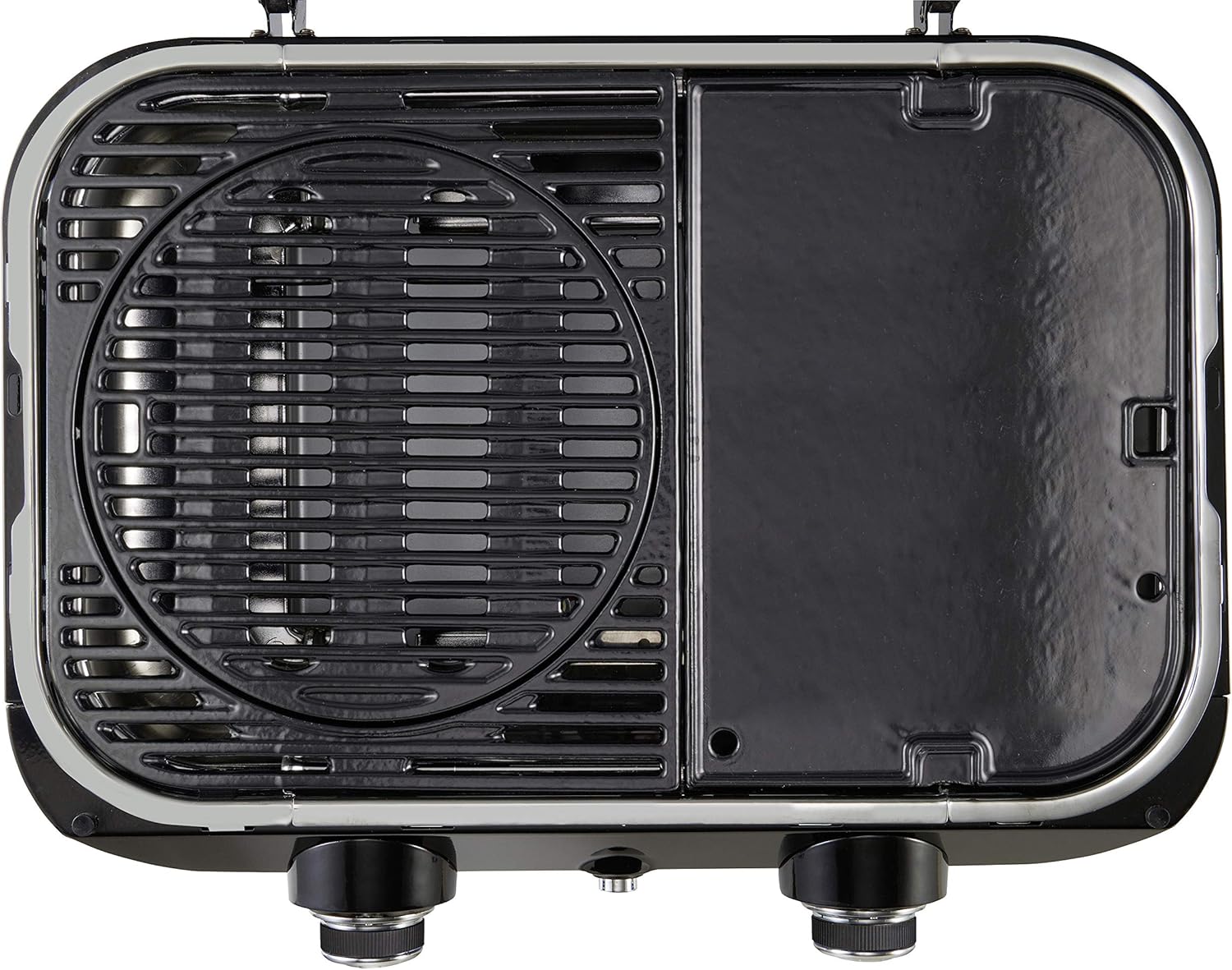 Attitude2go,Barbecue de Table à Faible fumée,BBQ Portable,à Couvercle,thermomètre,et Grille en Fonte,Alimentation : Cartouche de gaz CV 470 Plus,Gris