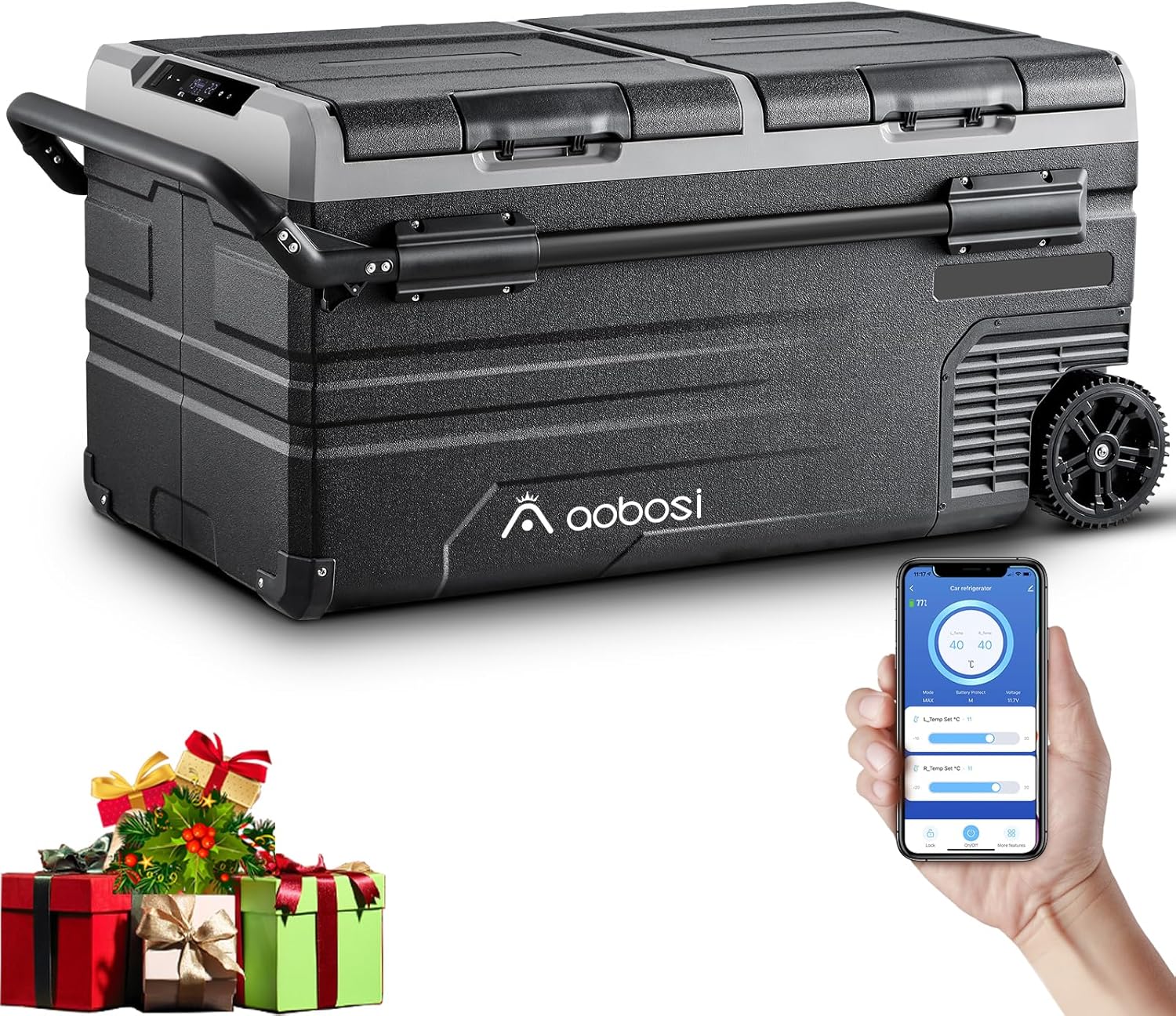 115L Glaciere Electrique Double Zone,Glaciere a Compression WiFi APP,12 V/24 V et 100-240 V Frigo Camping,-20 à 20 pour Voiture,Camion,Bateau,Camping,Car,Caravanes,Voyageant,Maison