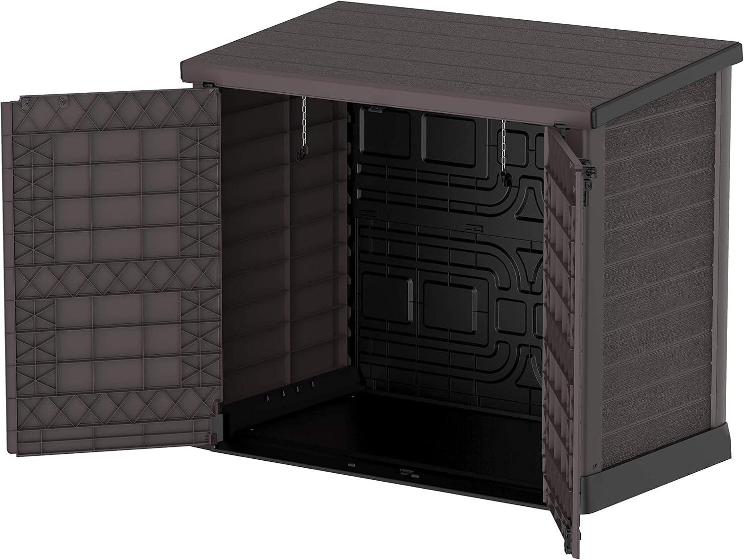 Duramax StoreAway 1200L Plastic Garden Shed/ Flat Lid,Outdoor Storage Shed,Wheelie Bin Hideaways,Wheelie bin box,Durable Construction,Ideal for Bikes,BBQs & 2x 240L Bins,145x85x125 cm,Brown