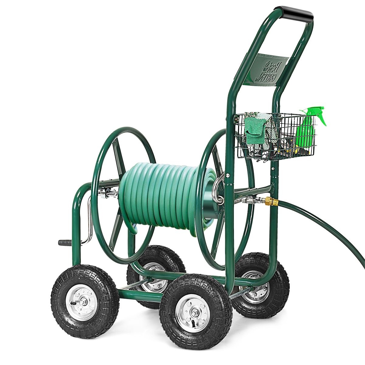 Dévidoir de Tuyau d’Arrosage avec 4 Roulettes Chariot pour 1.7m de Tuyau d’Arrosage Panier,95x62x113cm,Vert -