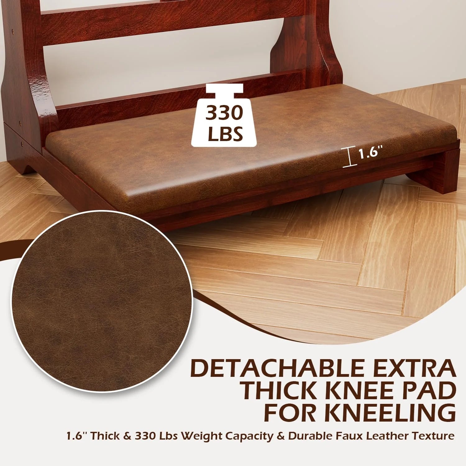 AECOJOY Acacia Wood Prayer Kneeler Bench with Storage Shelf & Soft Cushion, Comfortable Wooden Kneeling Meditation Seiza Stool for Praying