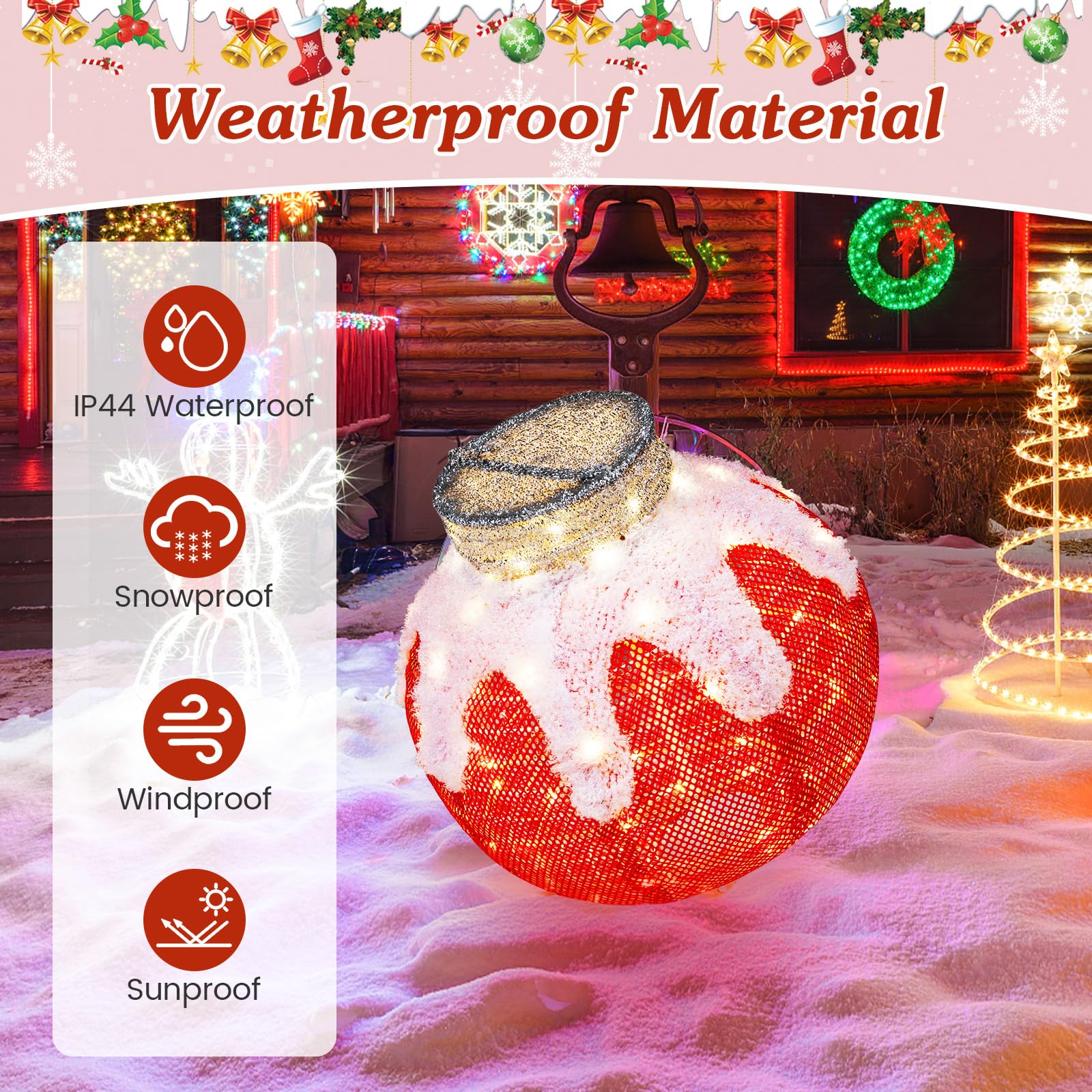 Tangkula Christmas Lighted Lantern with 80 LED Lights & Support Base