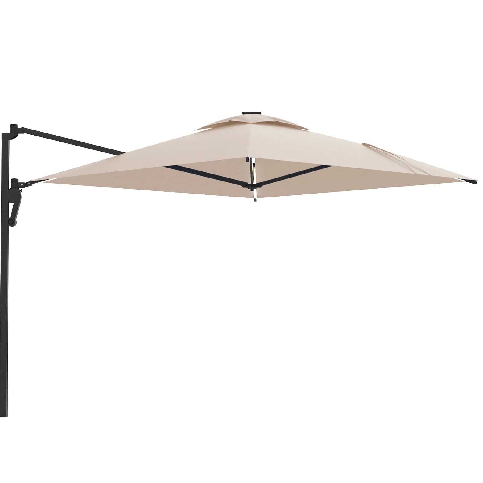 AECOJOY 10FT Large Patio Umbrella with Solar Lights, Rectangle Wall Mounted Outdoor Patio Umbrella, Beige
